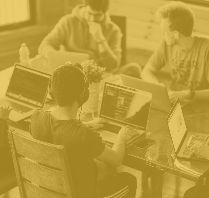Team working together on software