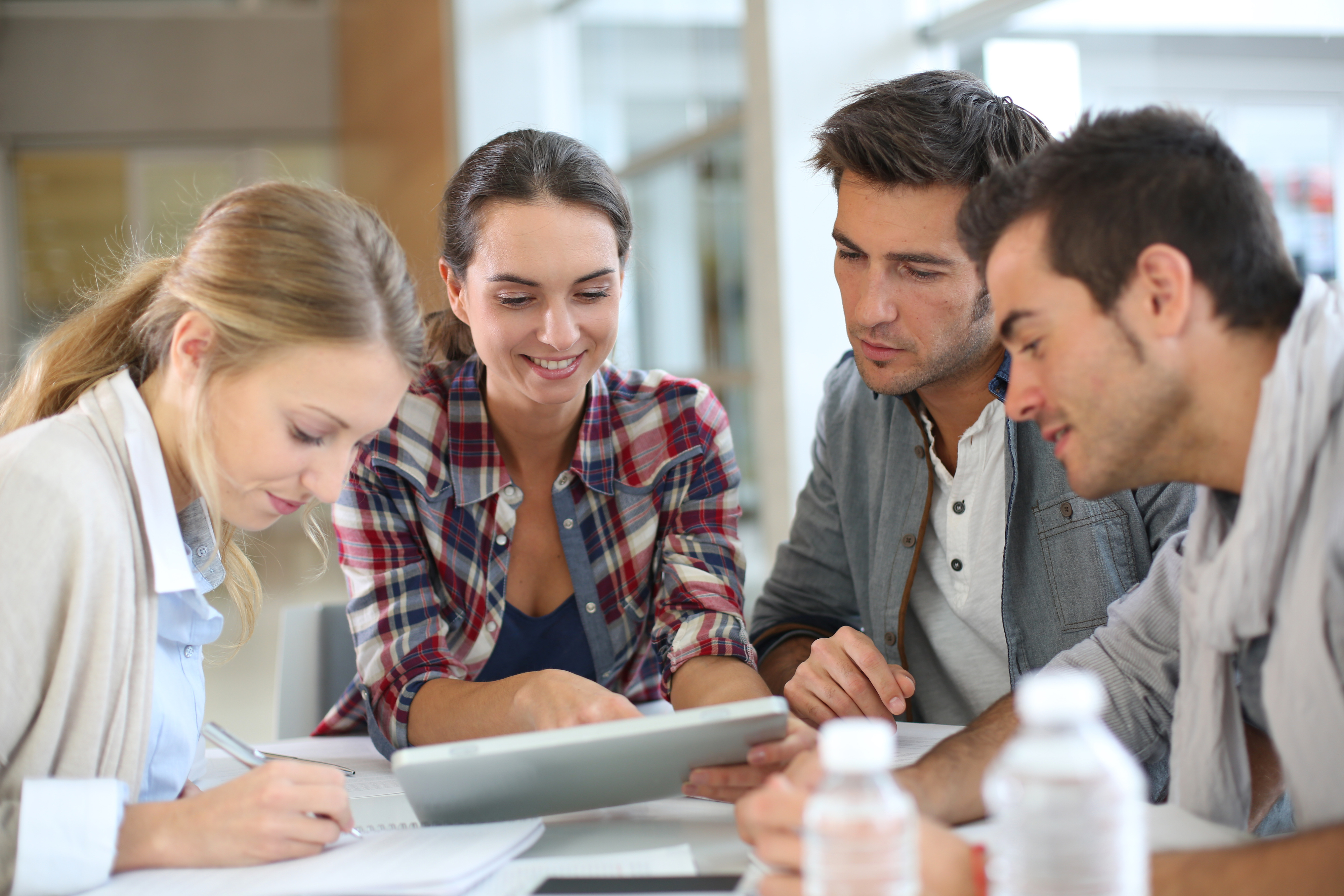 Students working together on a campus